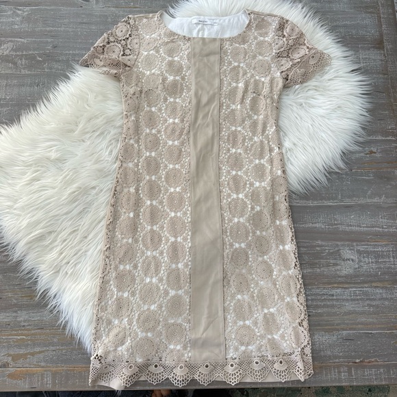 Anthropologie Bailey 44 Striped Vegan Leather & Lace Shift Dress - Picture 5 of 9